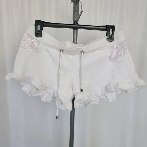 beach bunny rare white swim shorts cover up terry sequined pockets size L - Picture 1 of 5